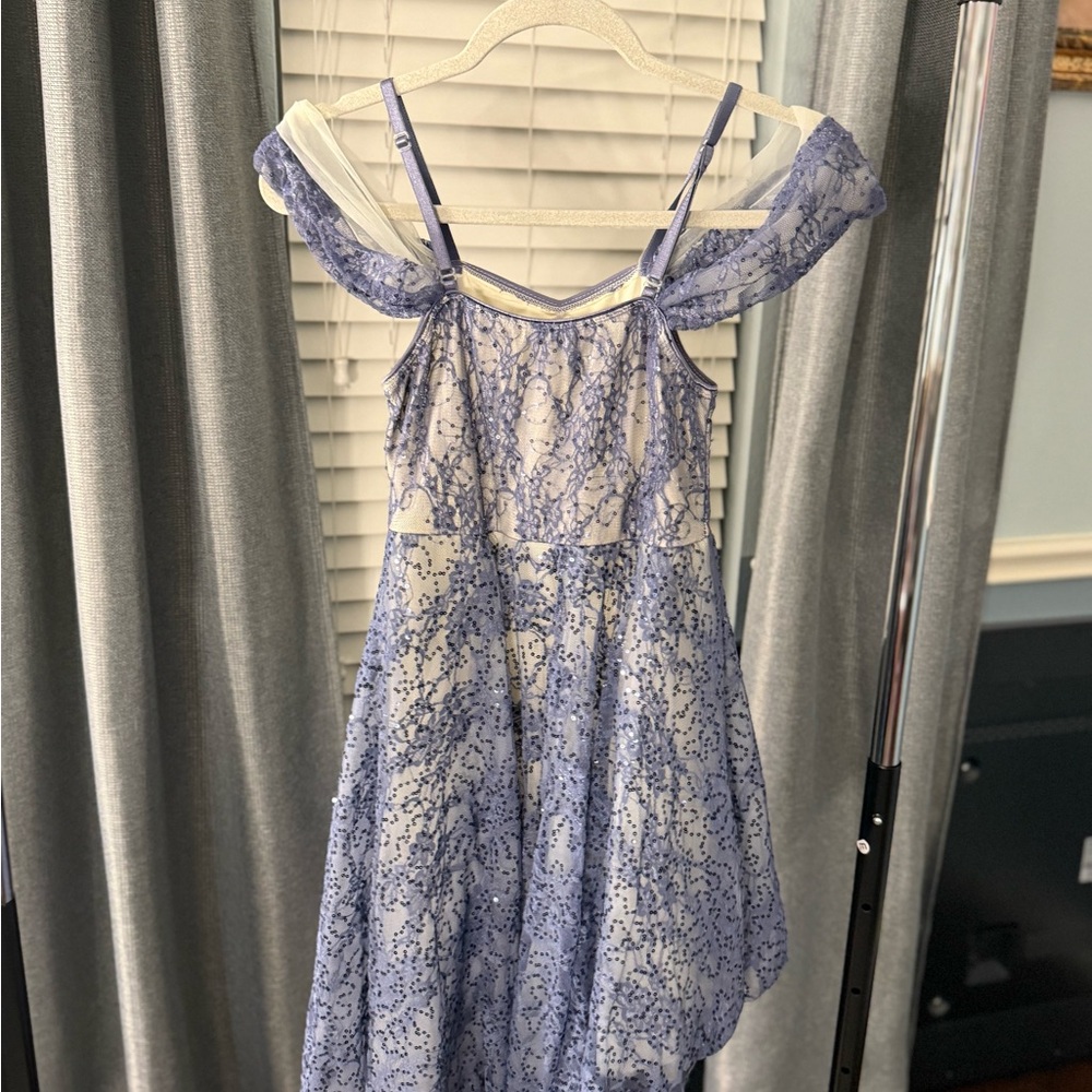 BLUE AND CREAM LACE LYRICAL/BALLET DANCE COSTUME (NO HEADPIECE)